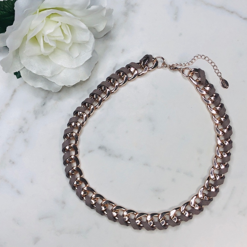 Rose Gold & Faux Suede Large Chain Necklace